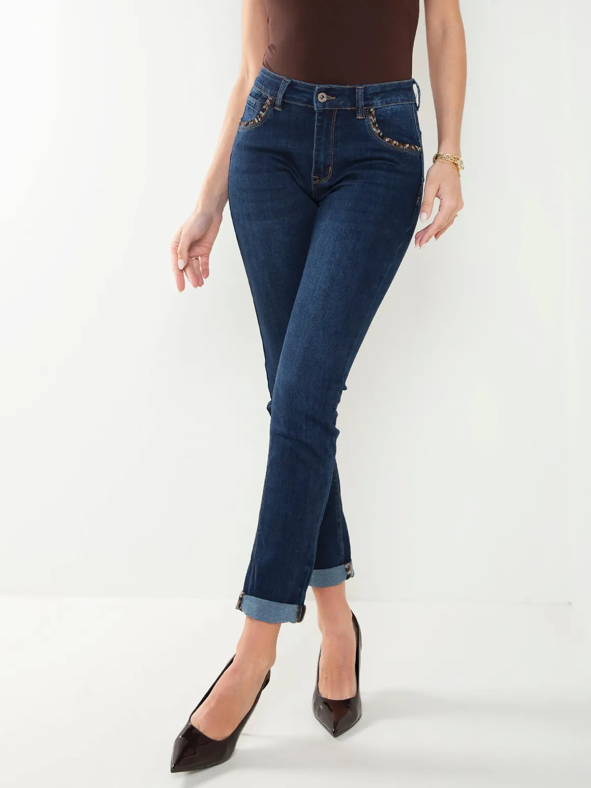 Calças ganga push-up com animal print