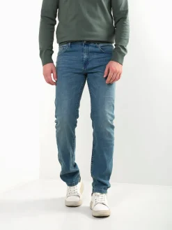 Calças ganga regular fit azul médio