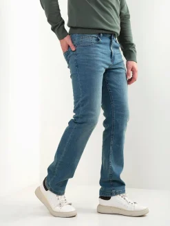 Calças ganga regular fit azul médio