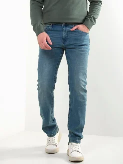 Calças ganga regular fit azul médio