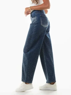 Calças ganga skater com strass