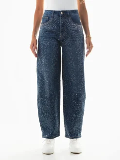 Calças ganga skater com strass