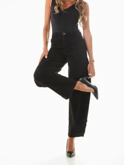 Calças ganga skater pretas cintura média