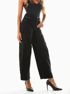 Calças ganga skater pretas cintura média