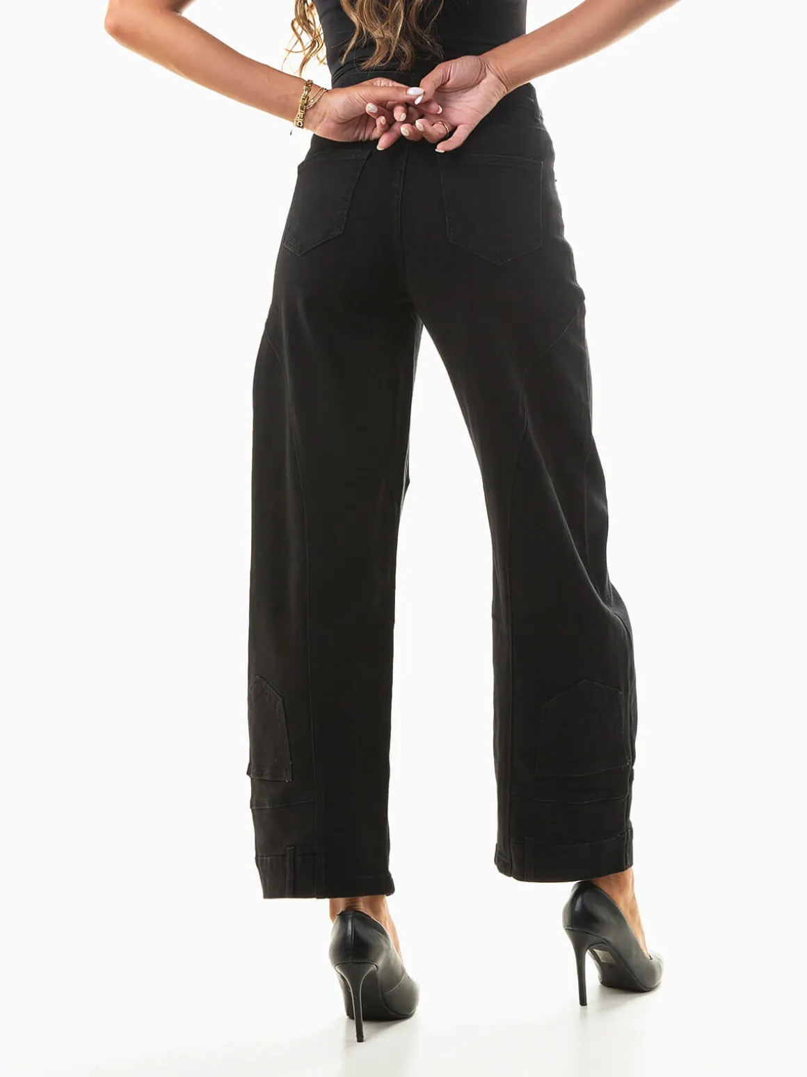 Calças ganga skater pretas cintura média