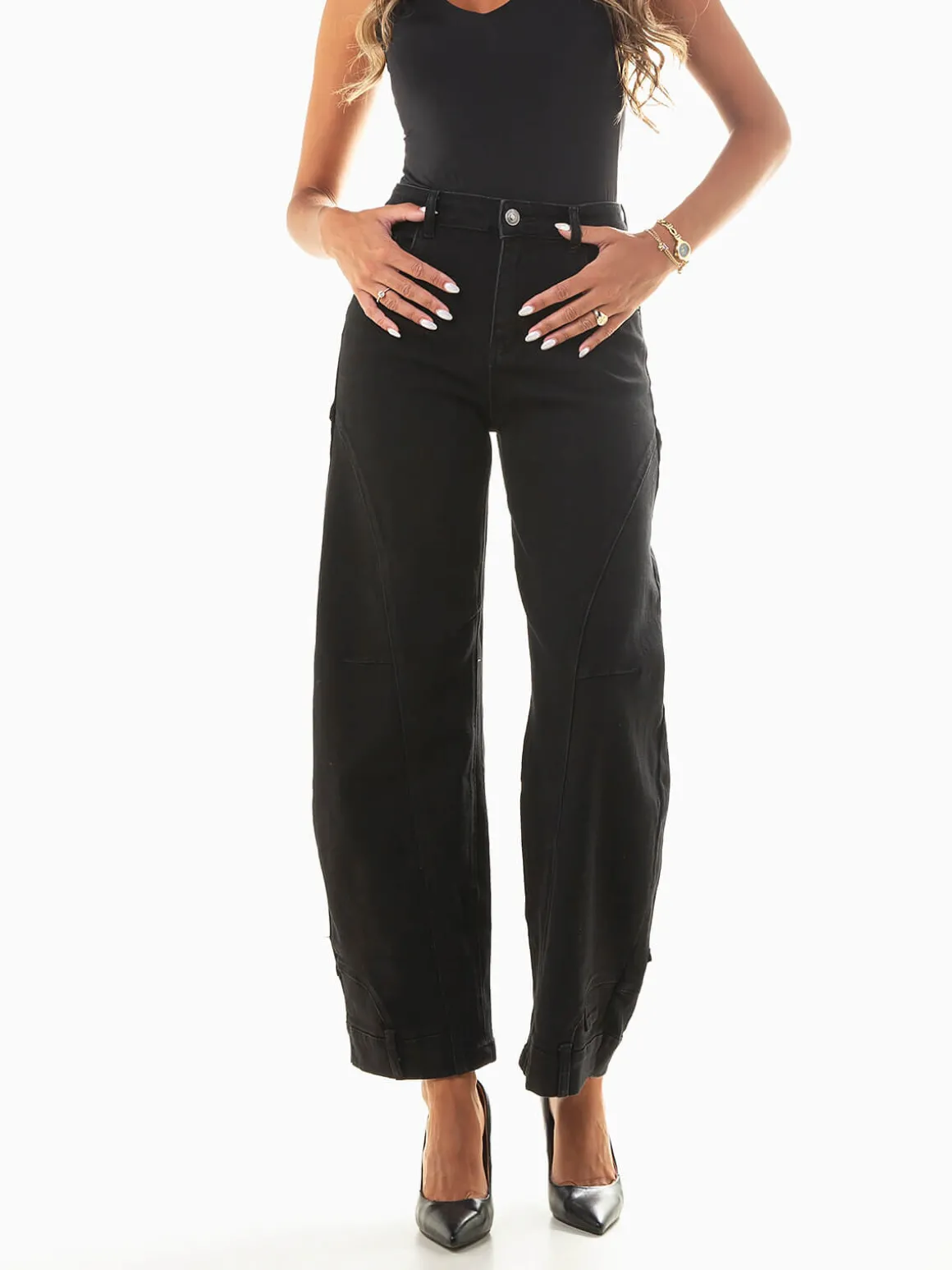 Calças ganga skater pretas cintura média