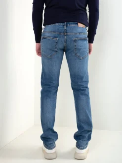 Calças ganga slim fit azul médio