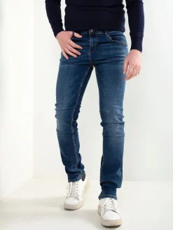 Calças ganga slim fit azul médio