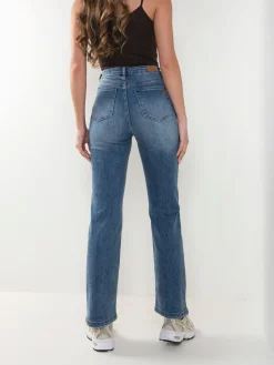 Calças ganga straight fit com bordado