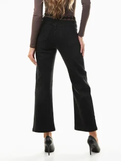 Calças ganga straight fit bolsos com crochet