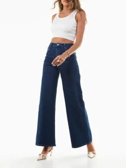 Calças ganga wide leg azul escuro