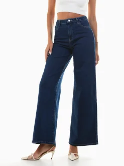 Calças ganga wide leg azul escuro