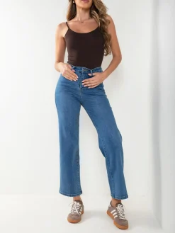 Calças ganga wide leg azul médio