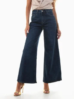 Calças ganga wide leg cintura alta