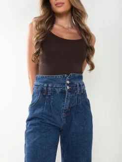 Calças ganga wide leg com 2 botões