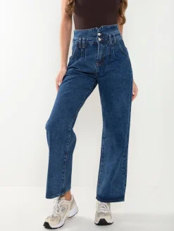 Calças ganga wide leg com 2 botões