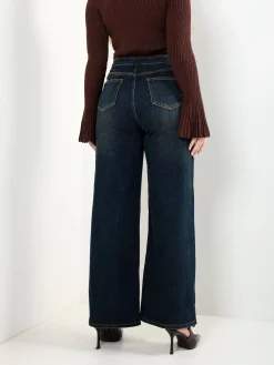 Calças ganga wide leg corrente dourada