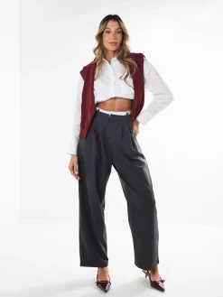 Calças largas alfaiataria cintura dupla