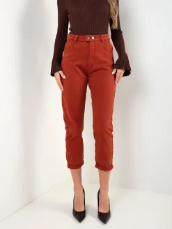 Calças mom fit cintura elástica