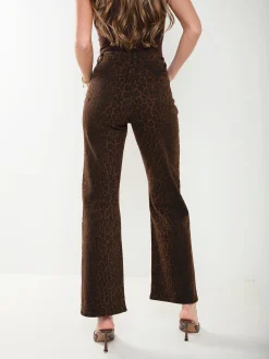 Calças wide leg animal print castanho