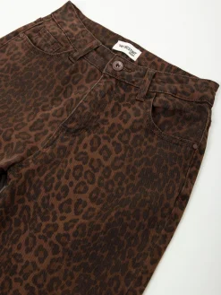 Calças wide leg animal print castanho