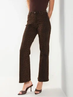 Calças wide leg animal print castanho