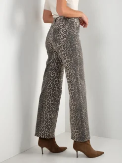 Calças wide leg cintura alta animal print