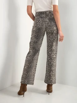 Calças wide leg cintura alta animal print