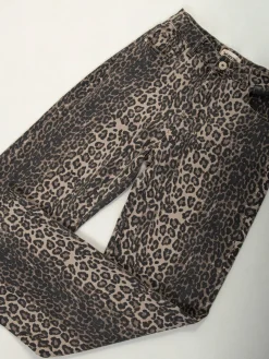 Calças wide leg cintura alta animal print