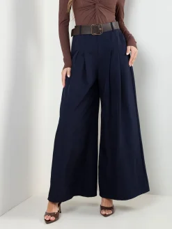 Calças wide leg com cinto