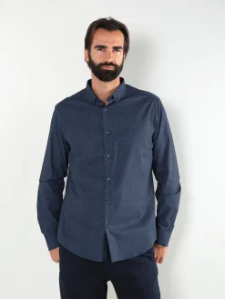 Camisa azul marinho com micro estampado