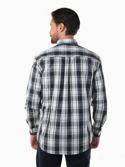 Camisa azul marinho xadrez com bolso