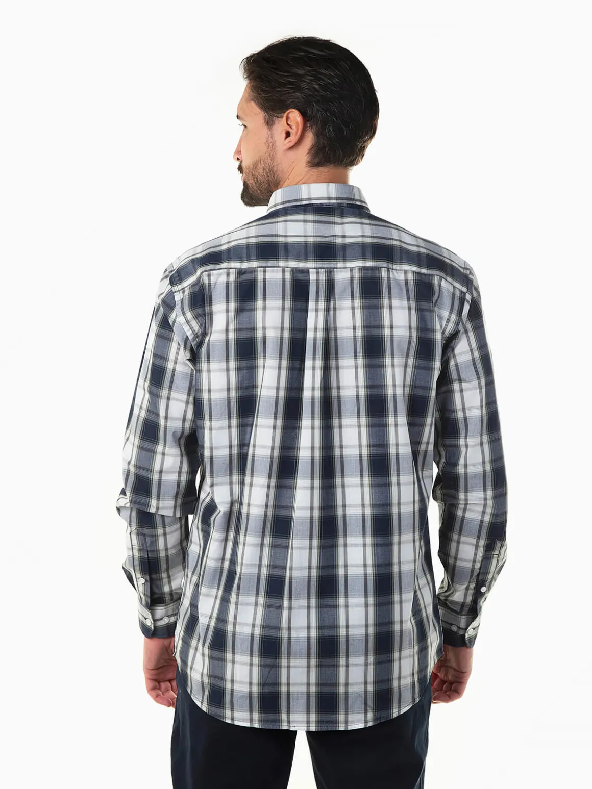 Camisa azul marinho xadrez com bolso