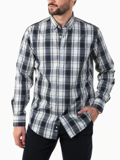 Camisa azul marinho xadrez com bolso