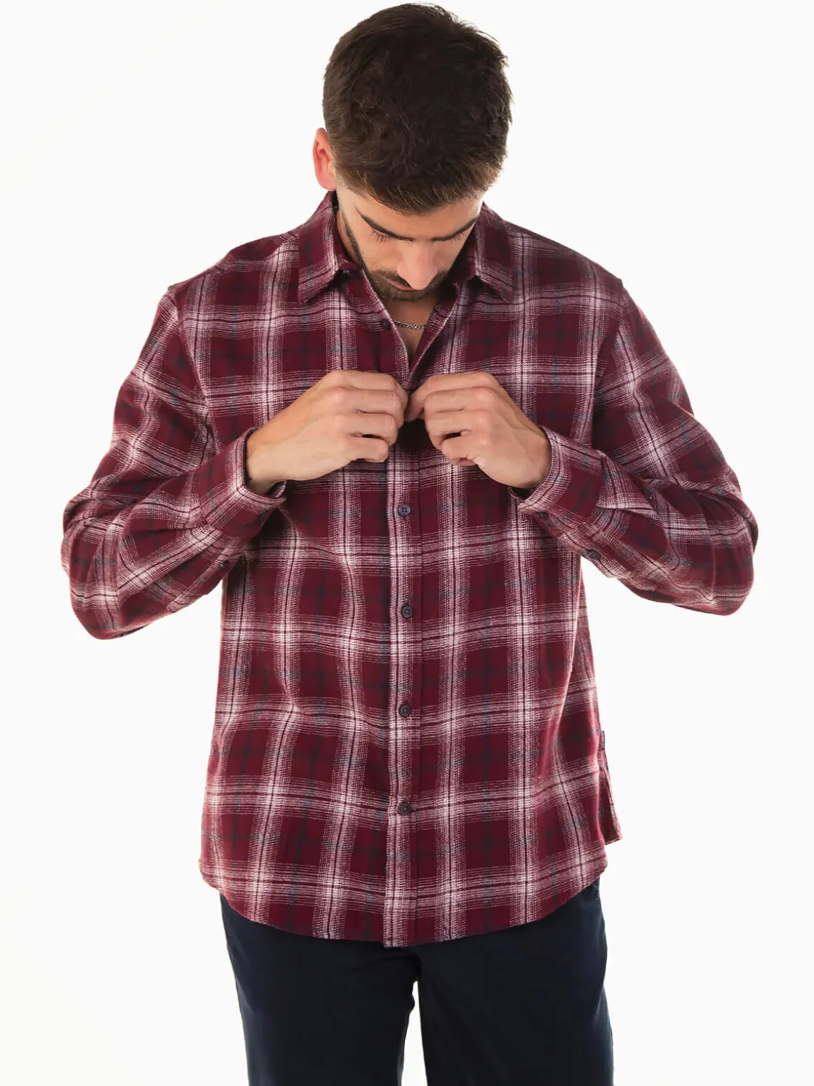Camisa bordeaux flanela com xadrez