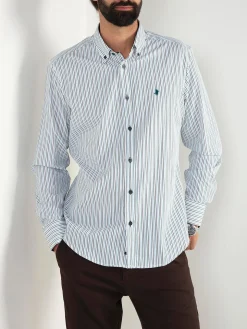 Camisa branca clássica riscas verdes