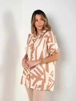 Camisa comprida estampada manga 3/4