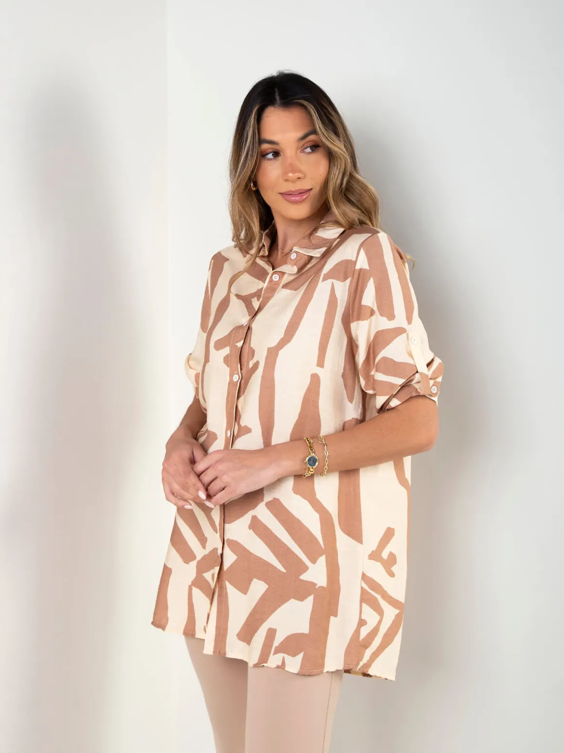 Camisa comprida estampada manga 3/4