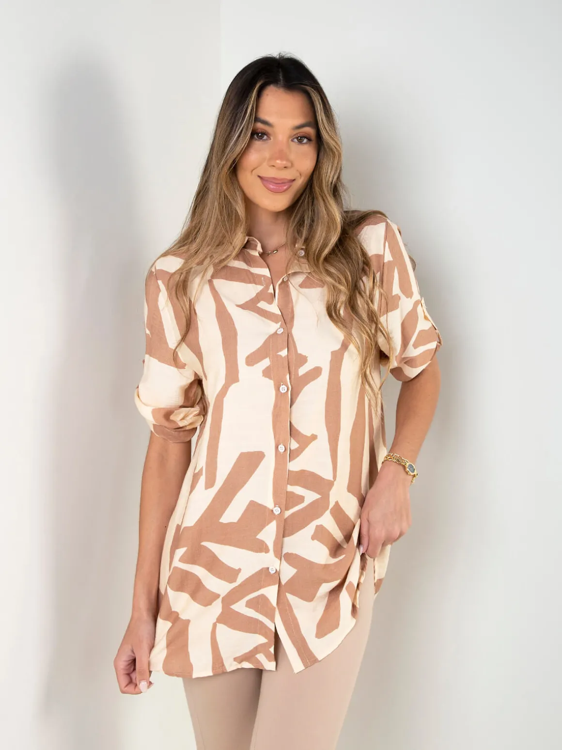 Camisa comprida estampada manga 3/4