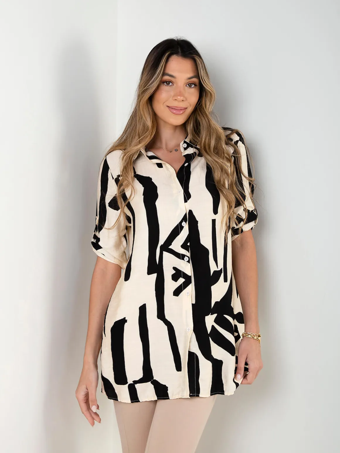 Camisa comprida estampada manga 3/4