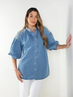 Camisa ganga com pérolas