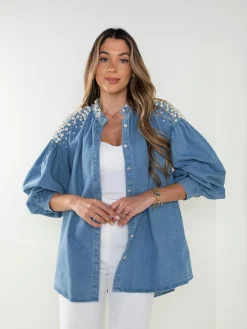 Camisa ganga com pérolas