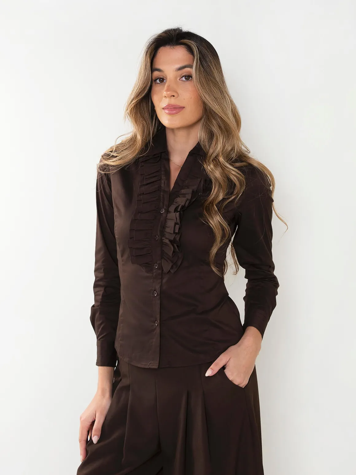 Camisa manga comprida com folhos