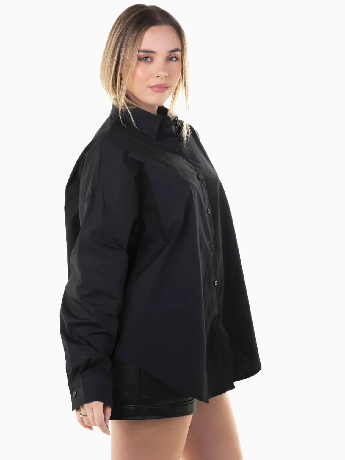 Camisa oversize preta de algodão