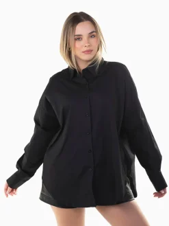 Camisa oversize preta de algodão