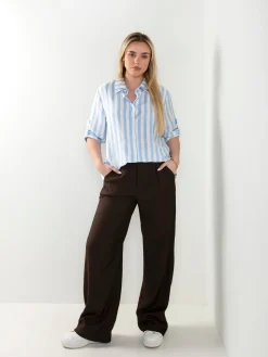 Camisa às riscas manga 3/4