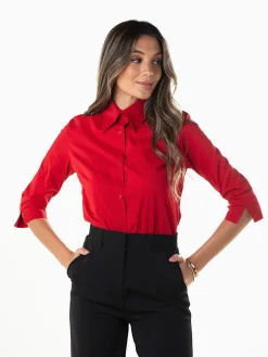 Camisa às riscas manga 3/4