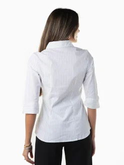 Camisa às riscas manga 3/4