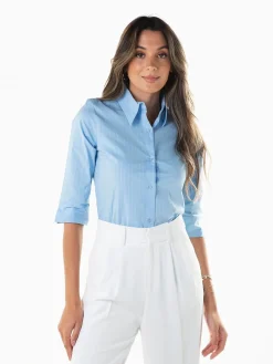 Camisa às riscas manga 3/4