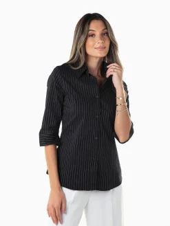 Camisa às riscas manga 3/4